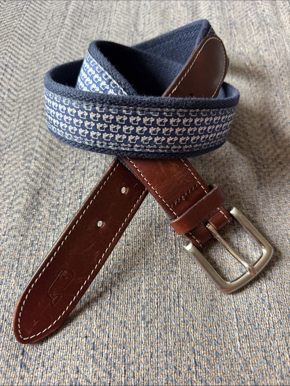 Vineyard Vines Men’s Blue/White Car 🚙 Canvas/Leather Belt Size: 32